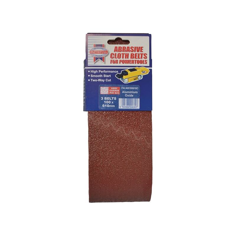 Faithfull Cloth Sanding Belt 610 x 100mm 60G (Pack 3)