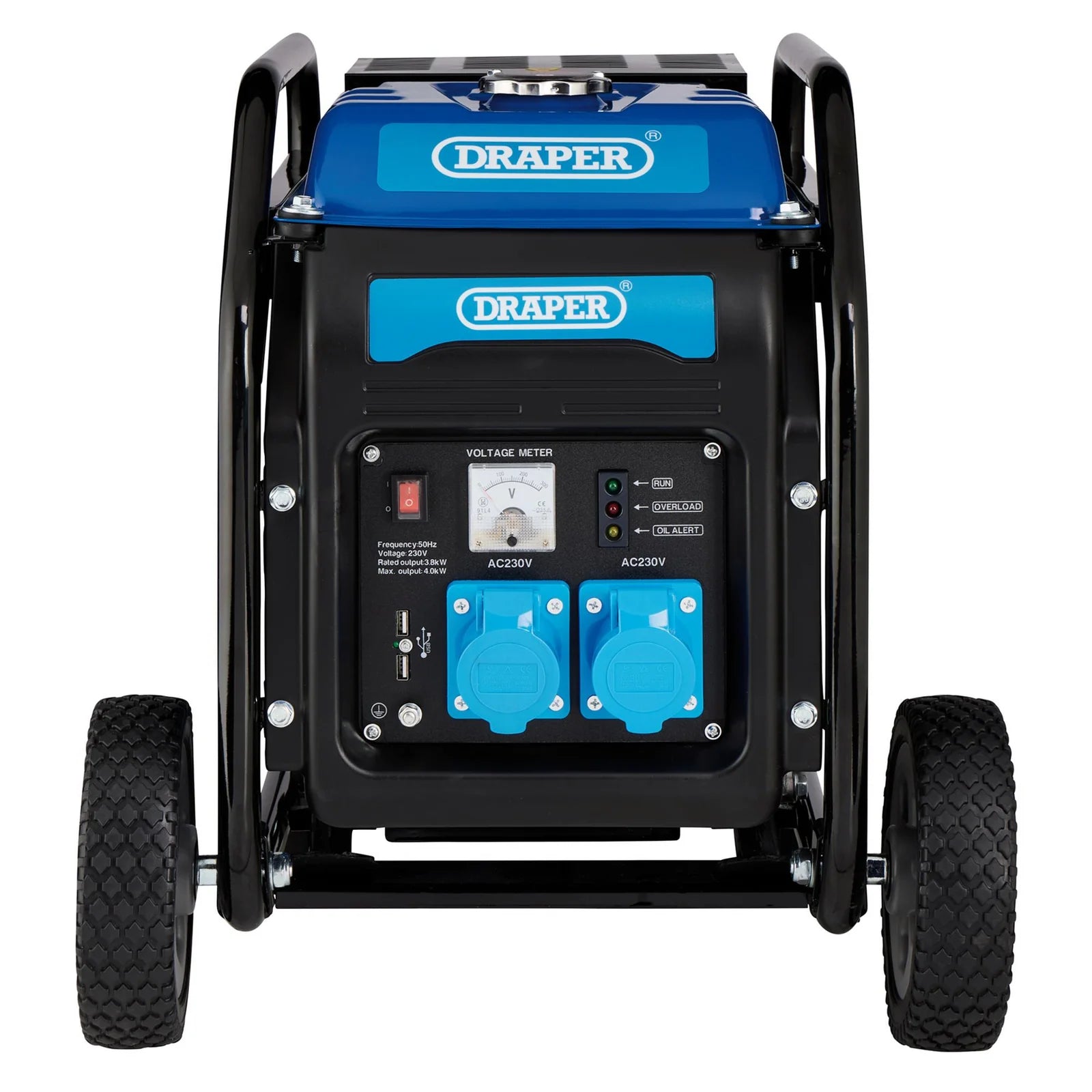 Draper Petrol Open Frame Inverter Generator with Wheels, 3800W - PG4000