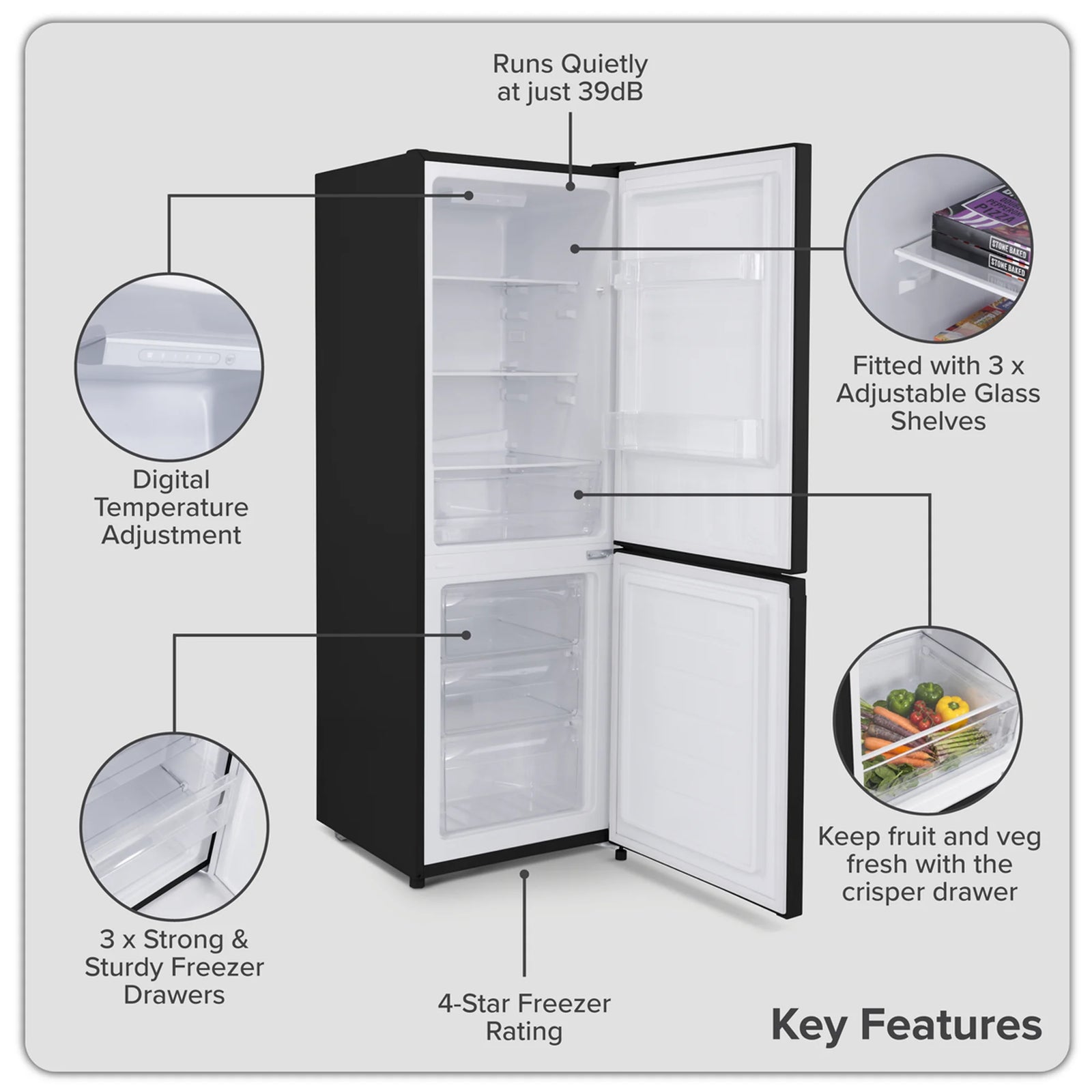 Baridi Fridge Freezer DH327 227L Capacity - Black