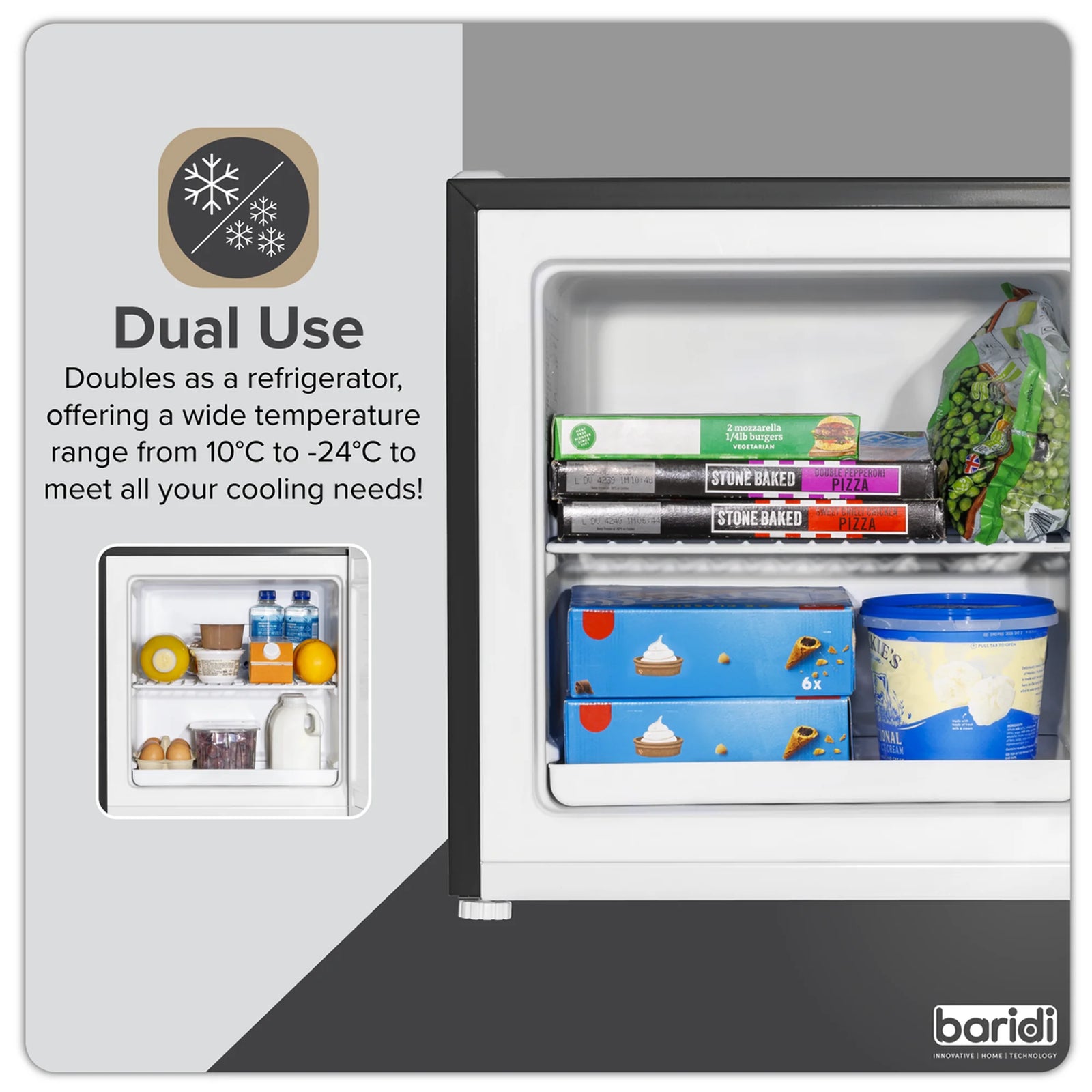 Baridi Mini Tabletop Fridge/Freezer DH255 31L Capacity - Black