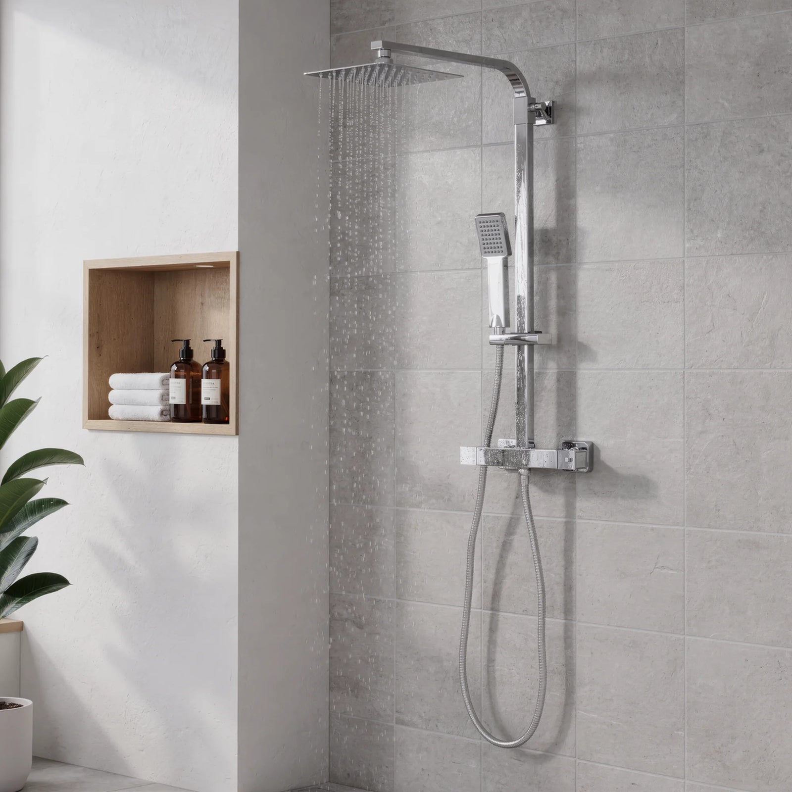 Baridi Thermostatic Shower Mixer Set 20x20cm Square Head