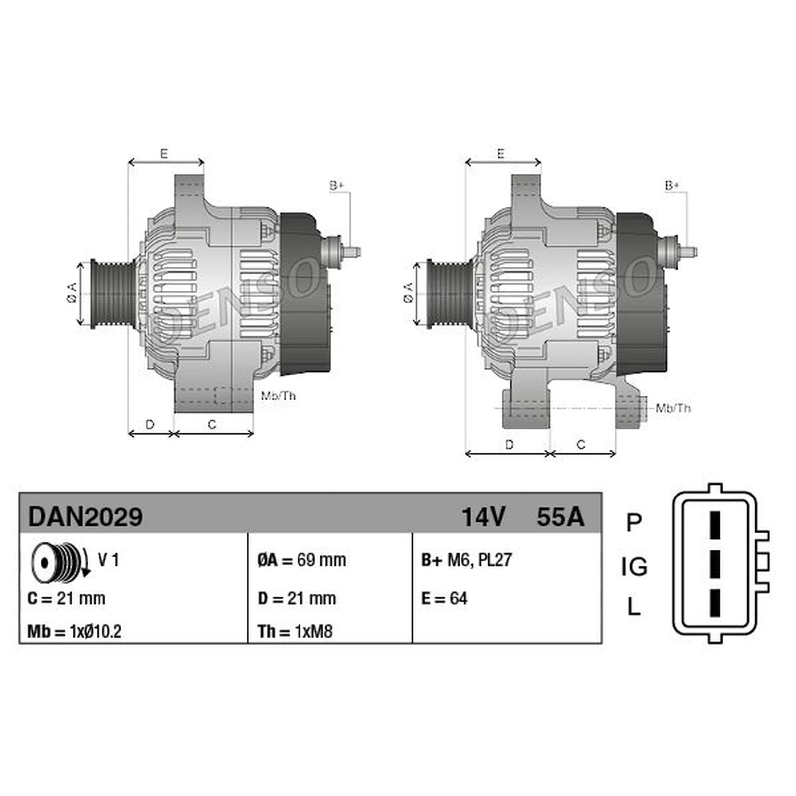 Denso Car Alternator 12V DAN2029