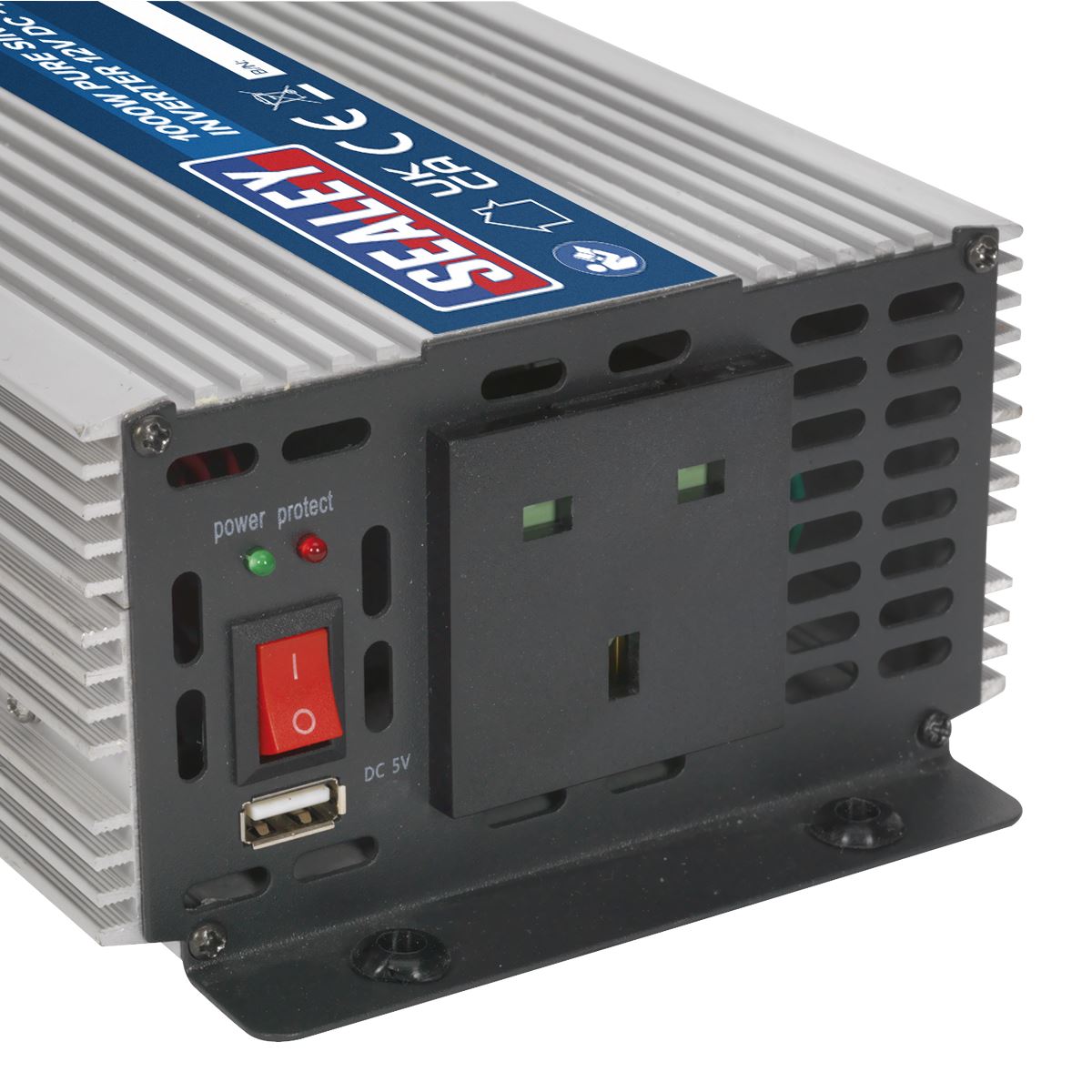 Sealey Power Inverter Pure Sine Wave 1000W 12V DC 230V ~ 50Hz PSI1000