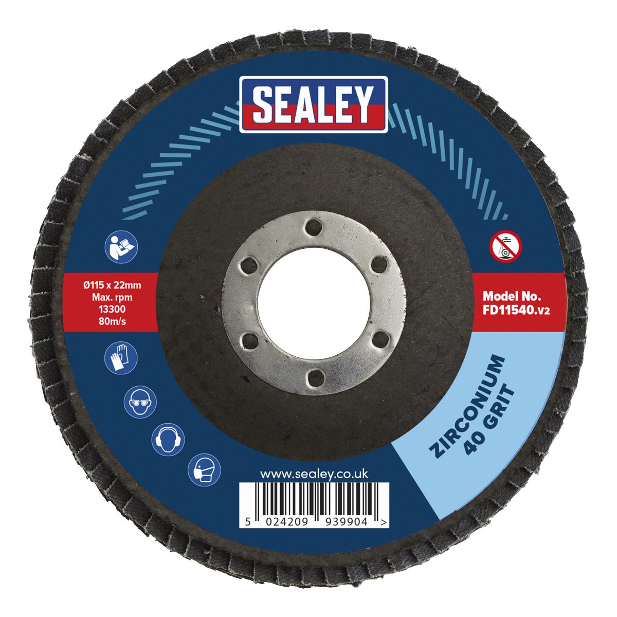 Sealey Flap Disc Zirconium 115mm 22mm Bore 40Grit FD11540