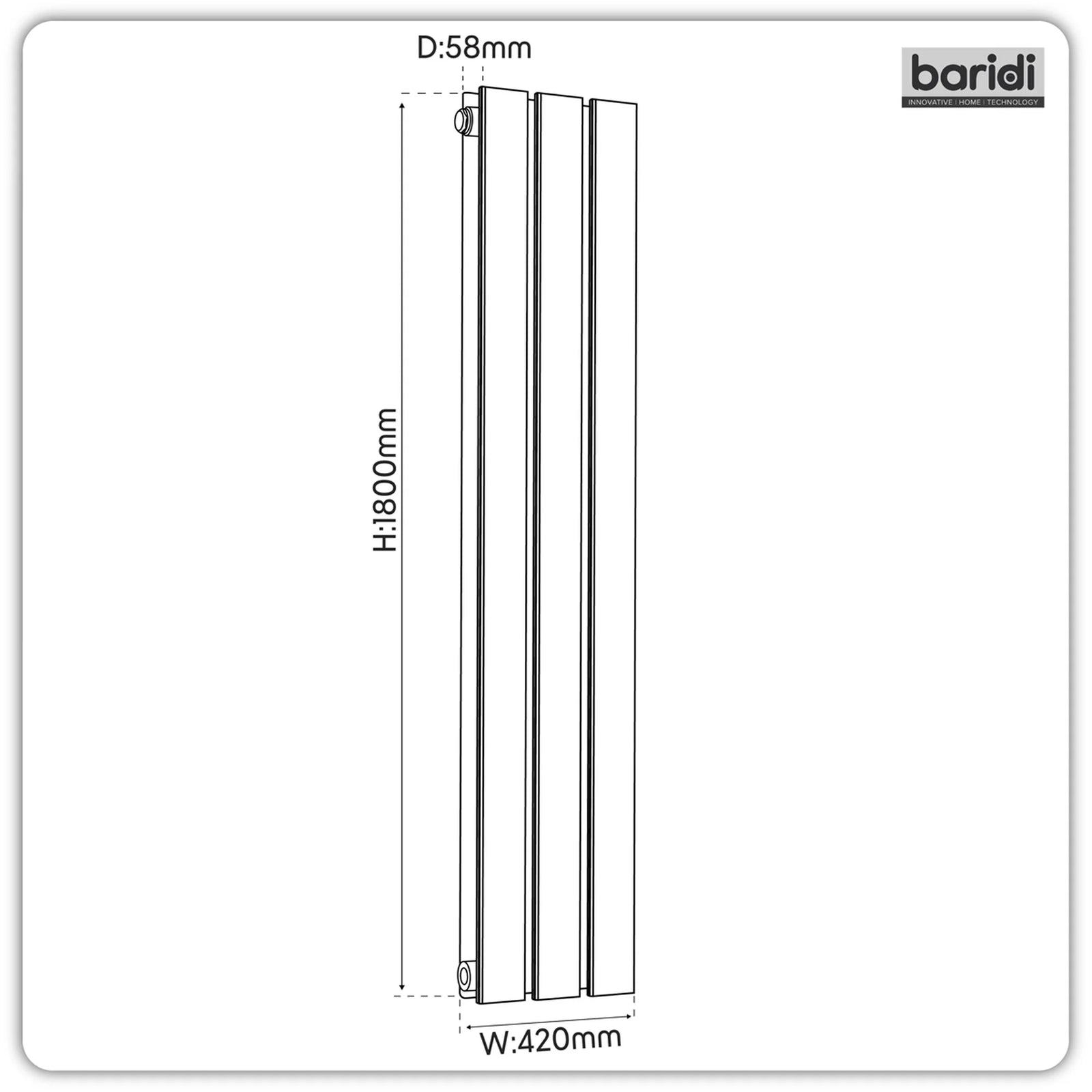 Baridi Vertical Radiator 420 x 1800mm Double Panel Black