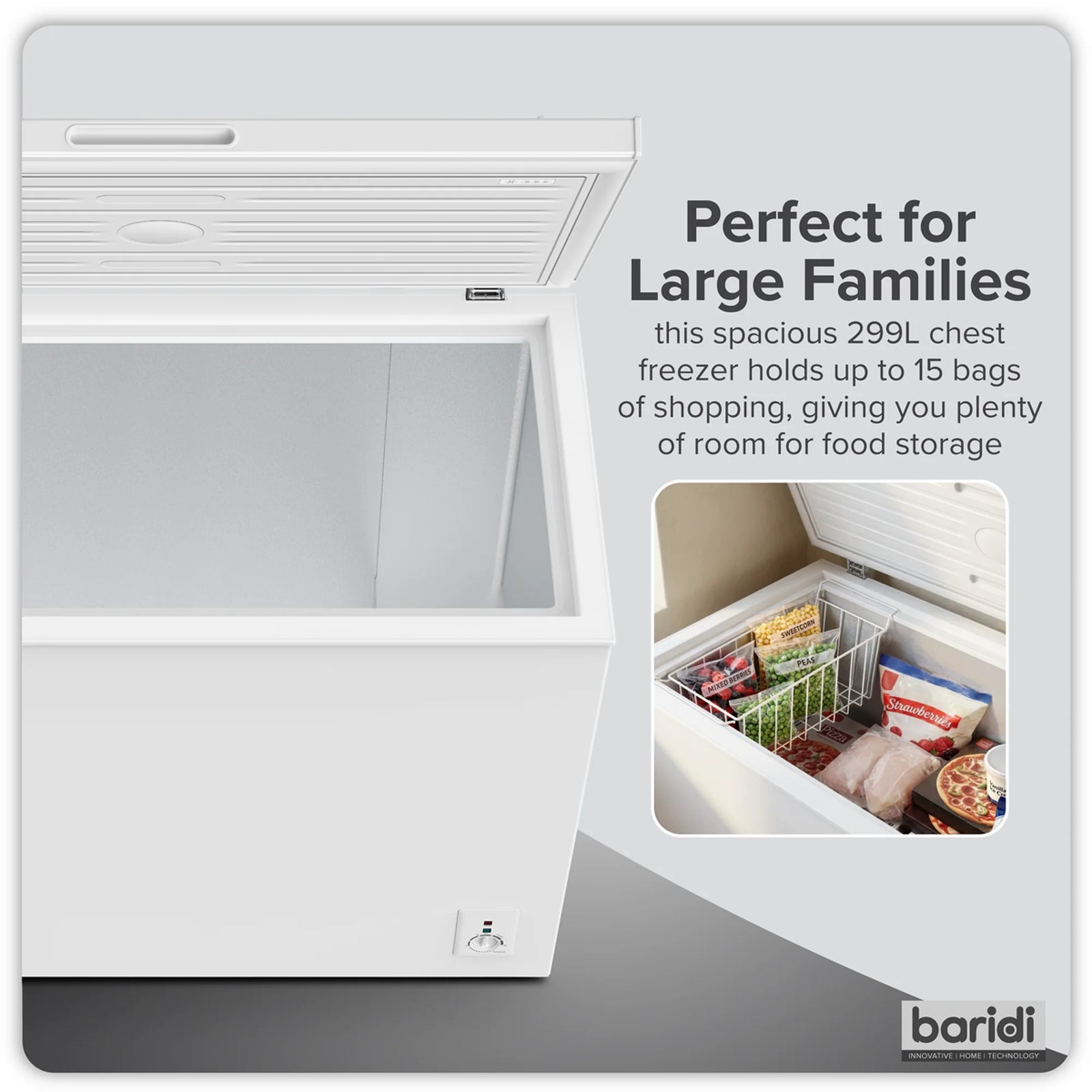 Baridi Chest Freezer DH260 299L Capacity - White