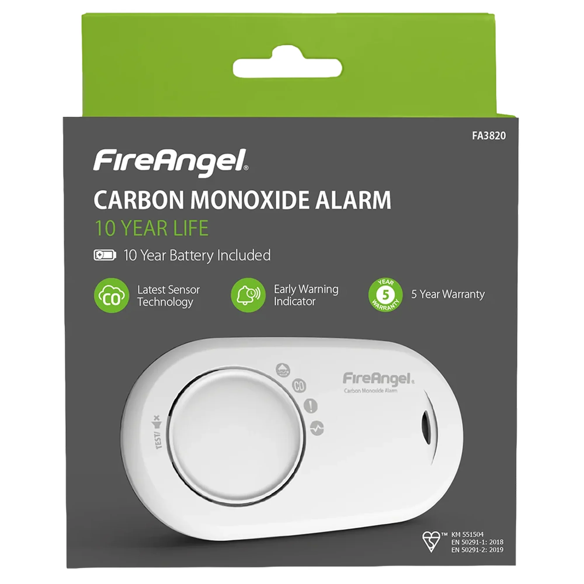 Fireangel CO Alarm 10 Year Battery Life FA3820-EUX10
