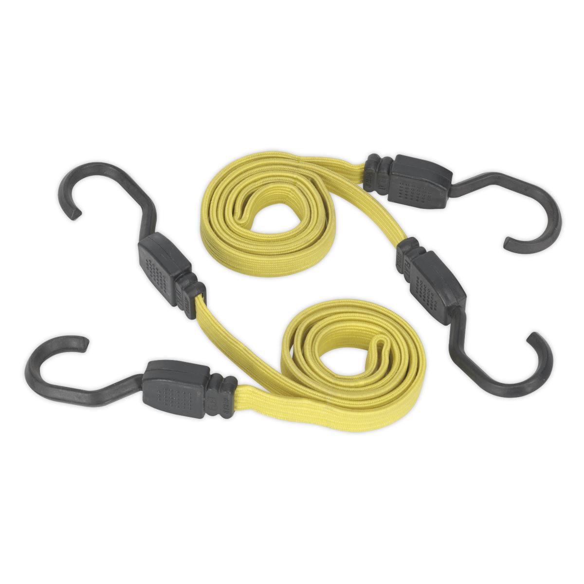 Sealey 2pc Flat Bungee Cord Set 910mm-2200mm Heavy-Duty Steel Hooks Strap BCS18