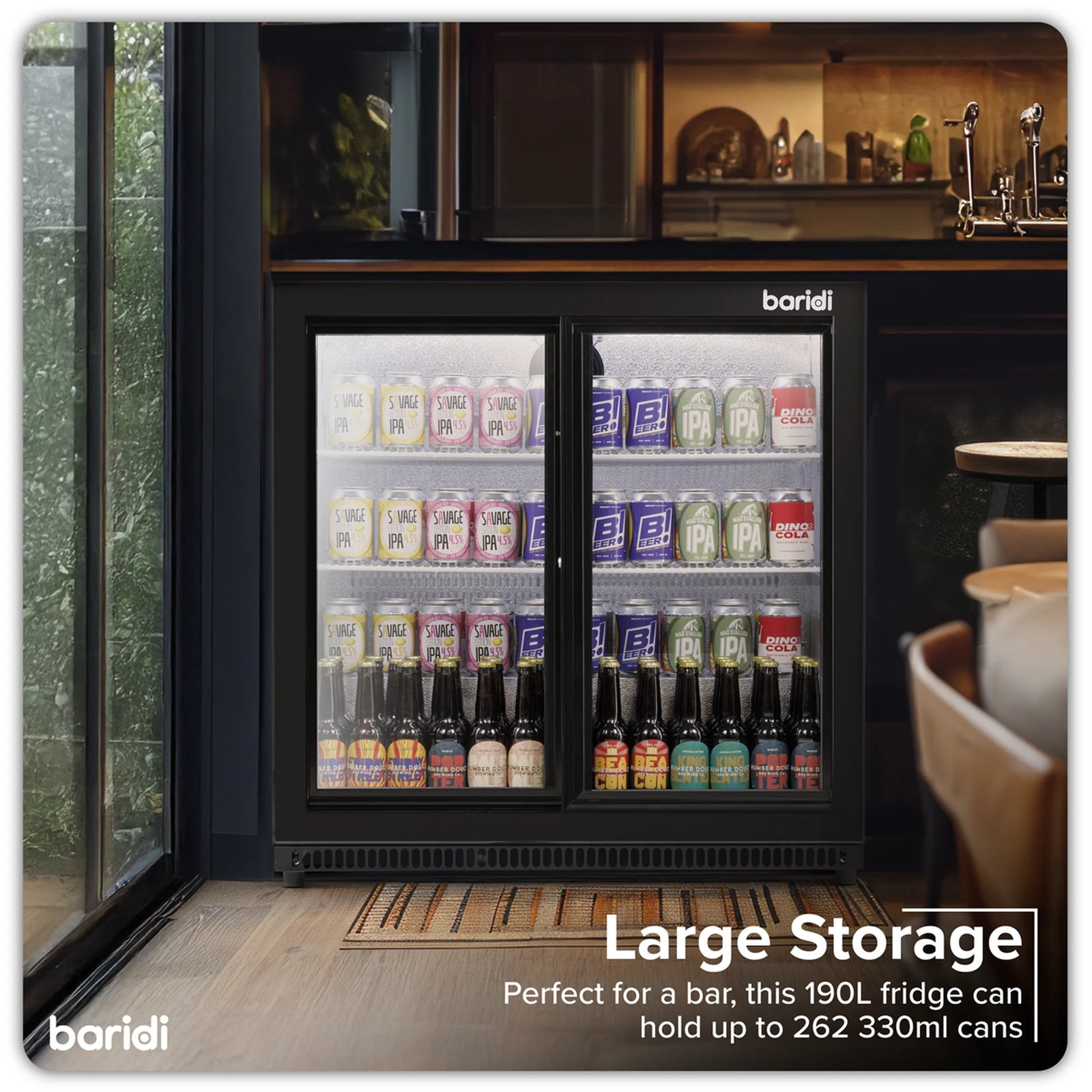 Baridi Back Bar Drinks Fridge Cooler DH273 190L Black