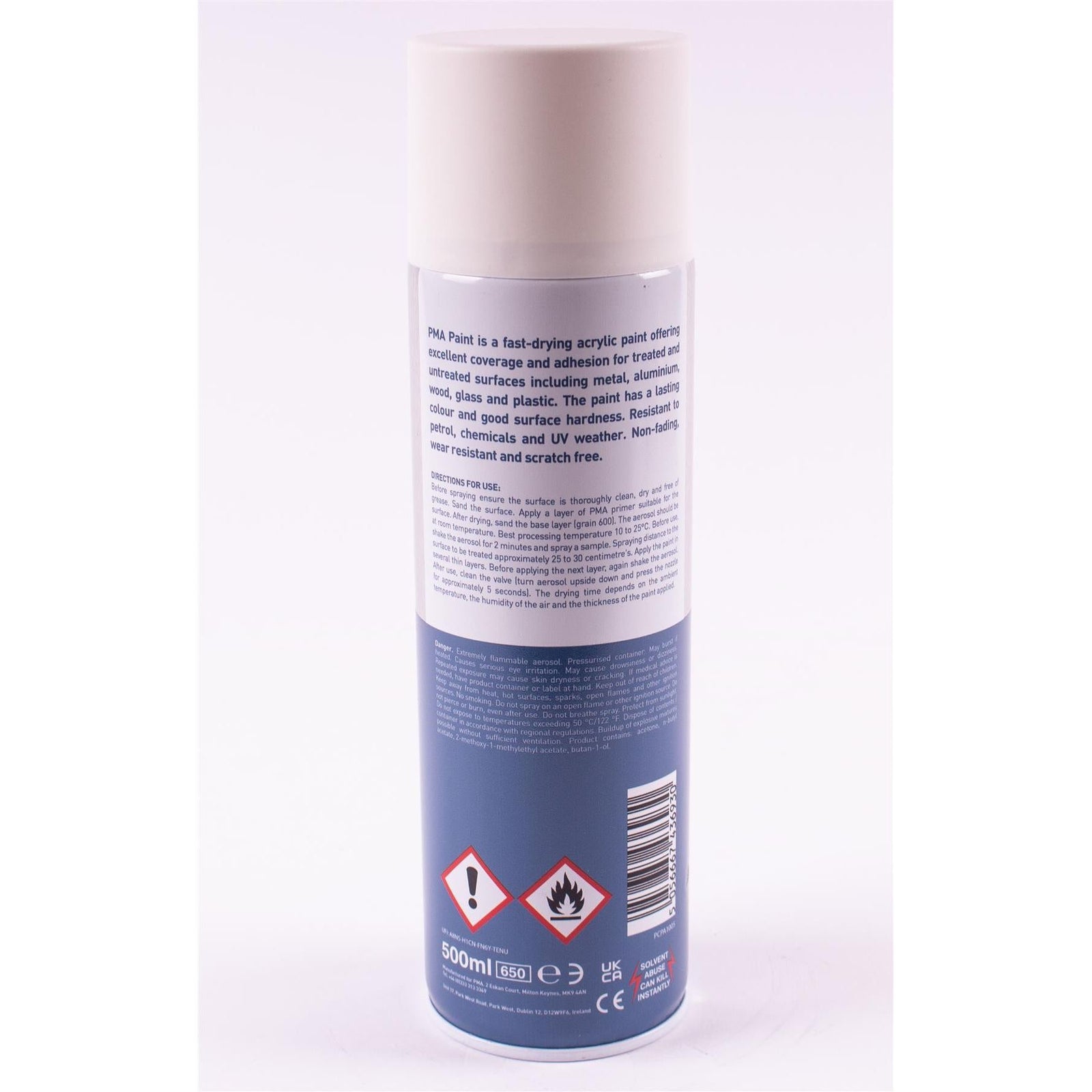 6 x PMA Aerosol Spray Paint Matt White Acrylic High Coverage 500ml