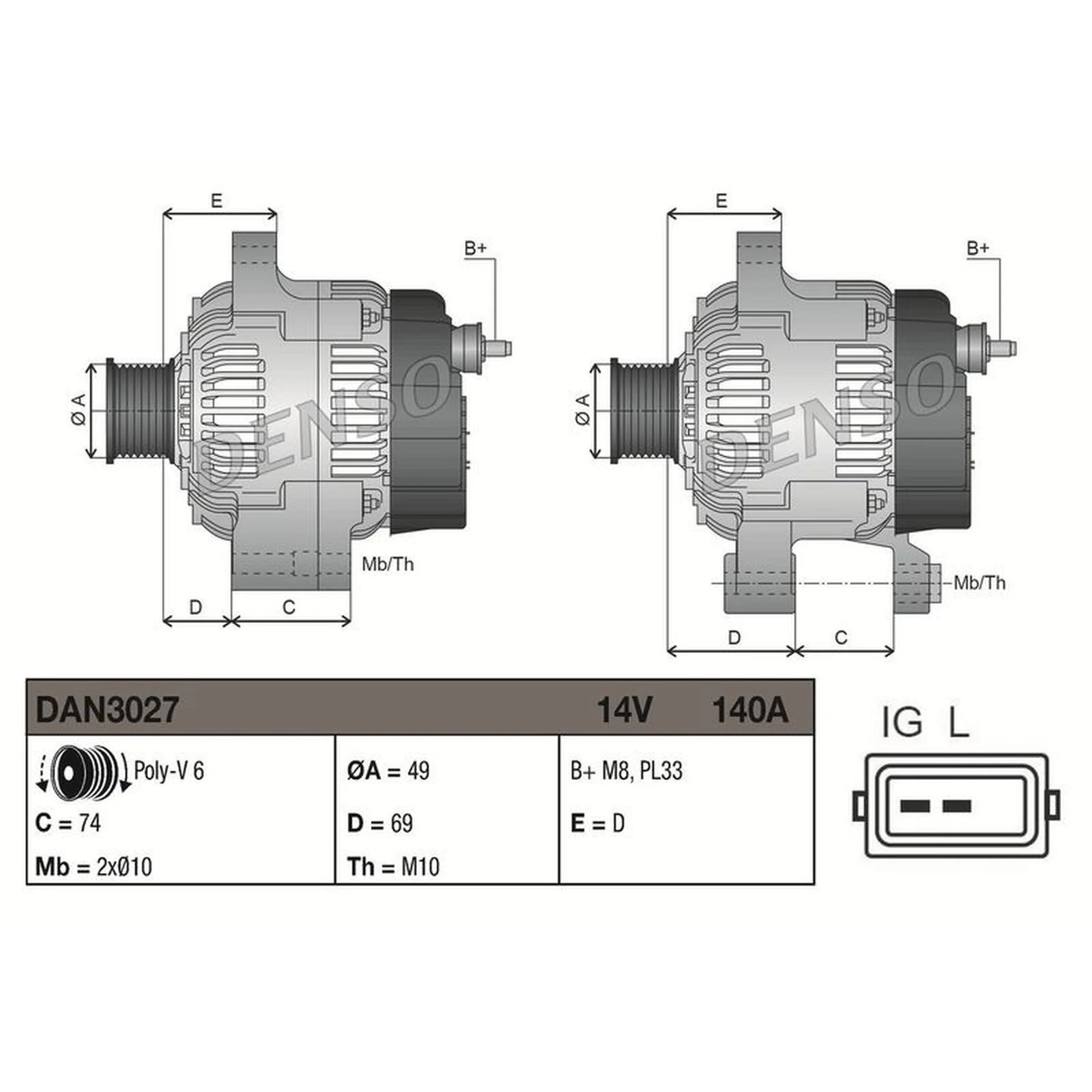 Denso Car Alternator 12V DAN3027