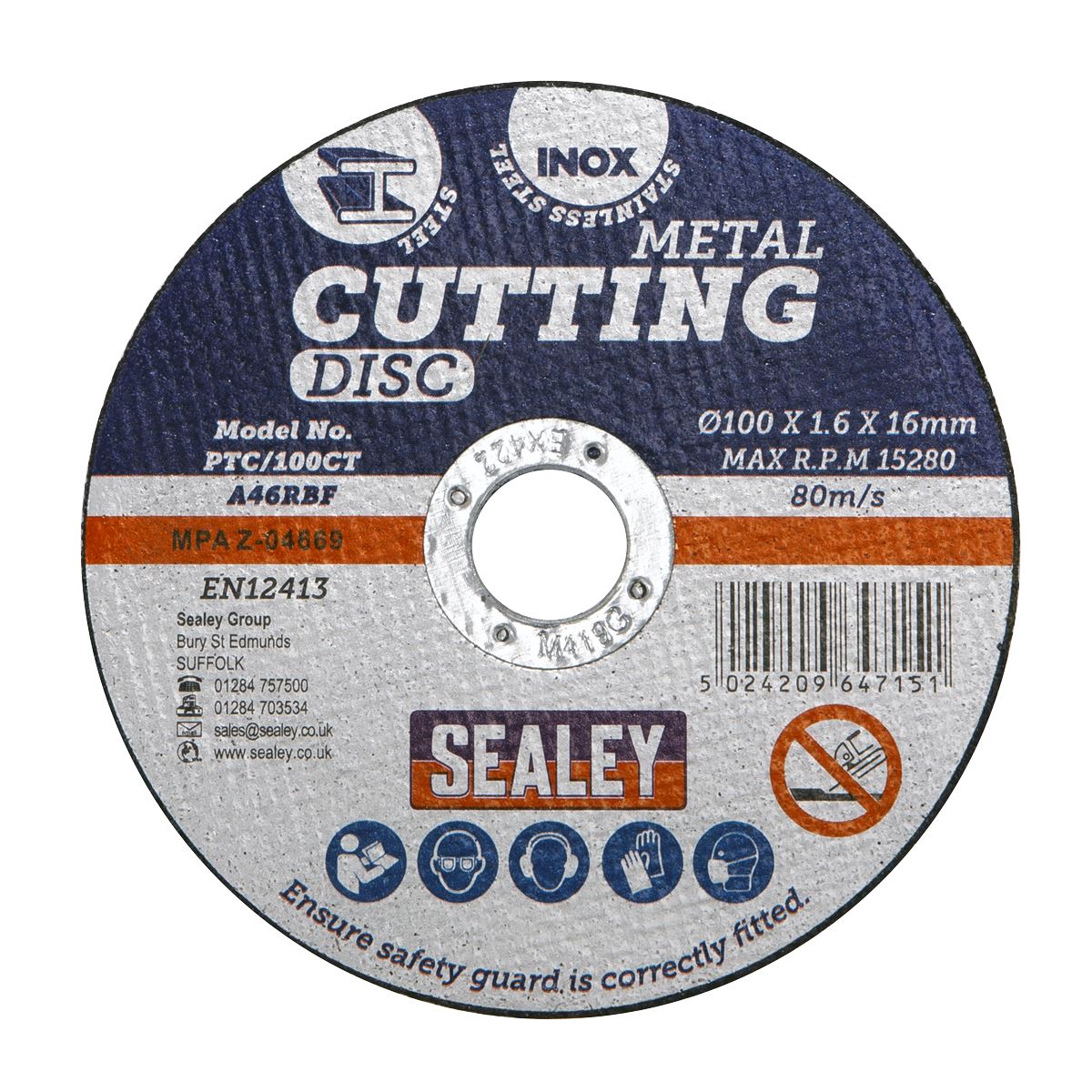 Sealey Cutting Disc100 x 1.6mm16mm Bore PTC/100CT