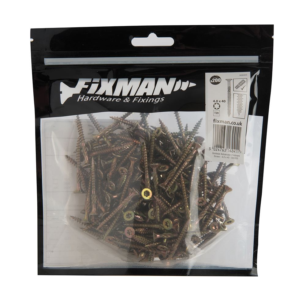 Fixman Goldstar Advanced Screws 4 x 40mm 200pk 936303