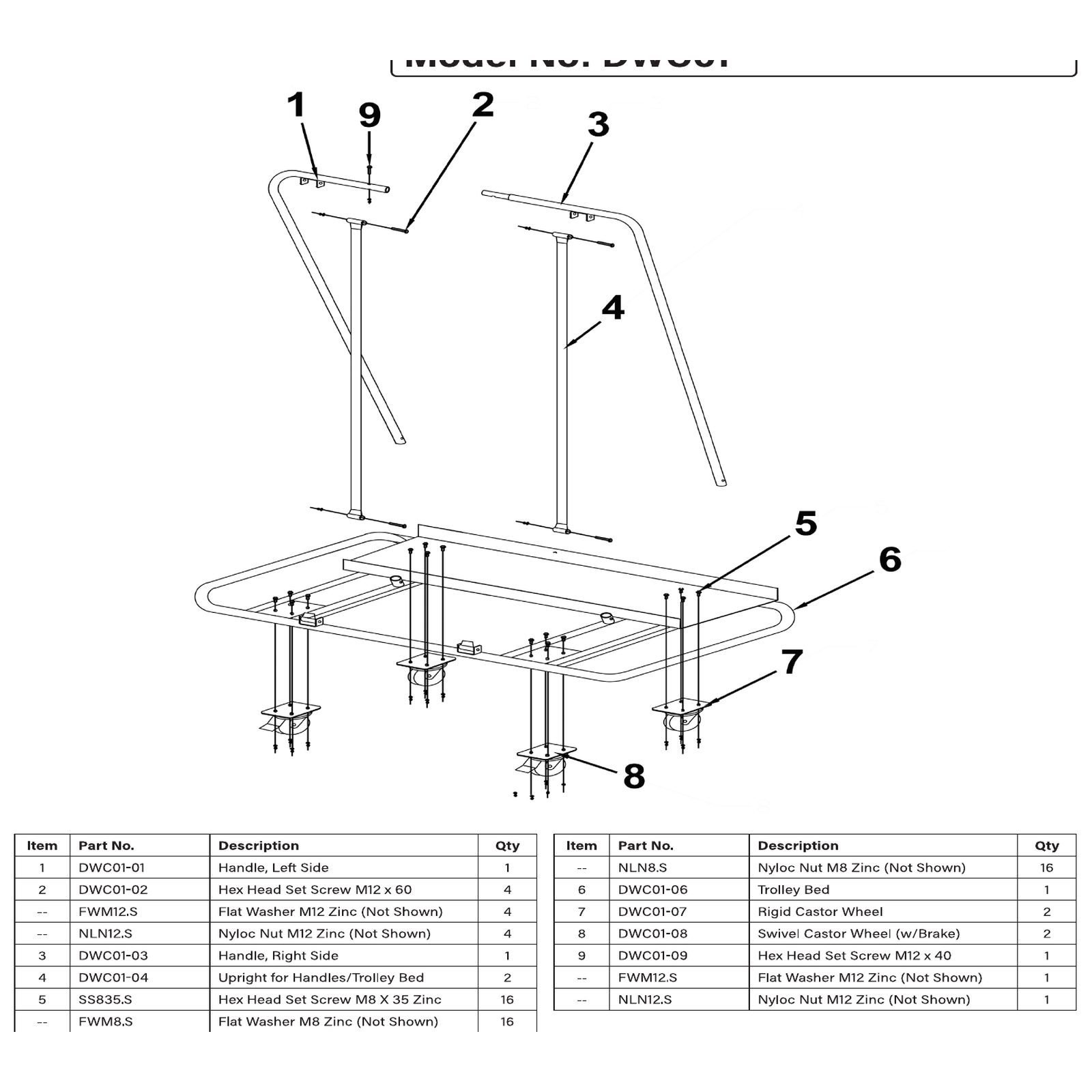Sealey Upright for Handles/Trolley Bed DWC01-04