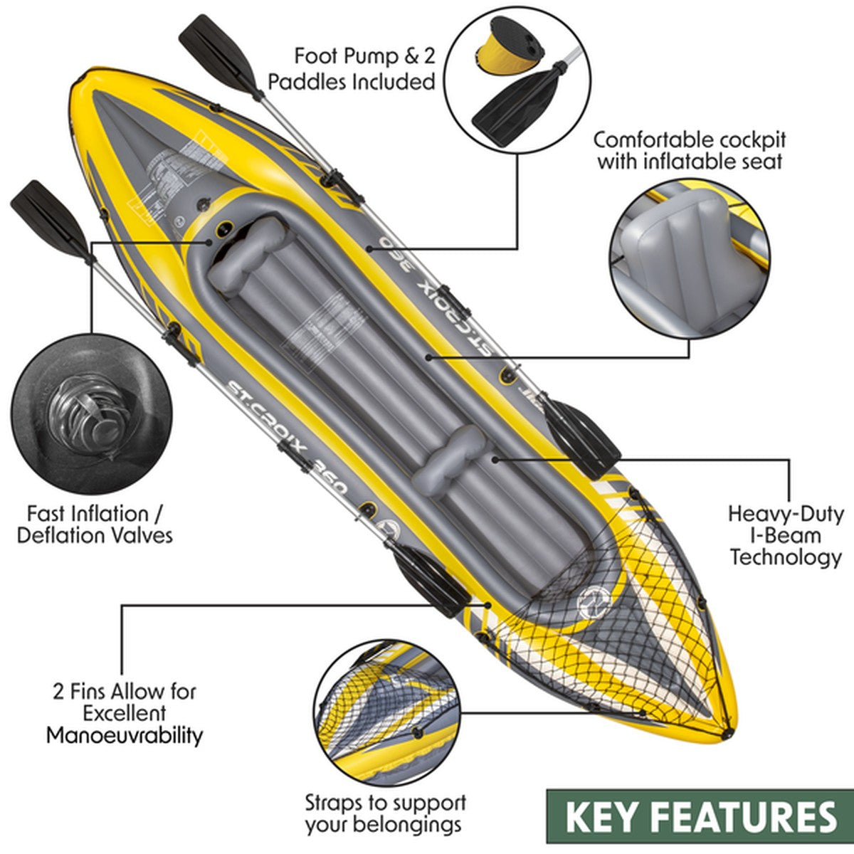 Dellonda Inflatable 2-Person Kayak/Canoe Set with Pump, Carry Bag & 2 Oars