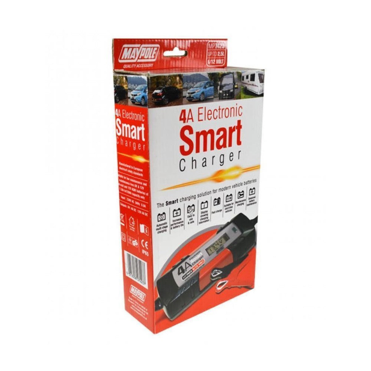 MAYPOLE 7423 Electronic Car Battery Charger Smart Fast Trickle Pulse Modes 4 AMP