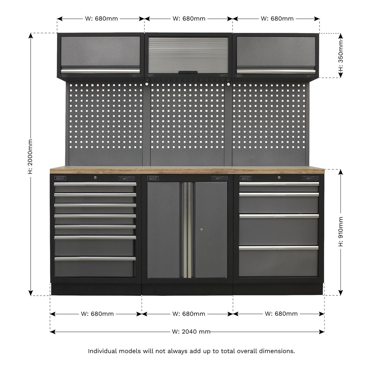 Sealey Superline Pro 2.0m Storage System Wood Worktop APMSSTACK07W