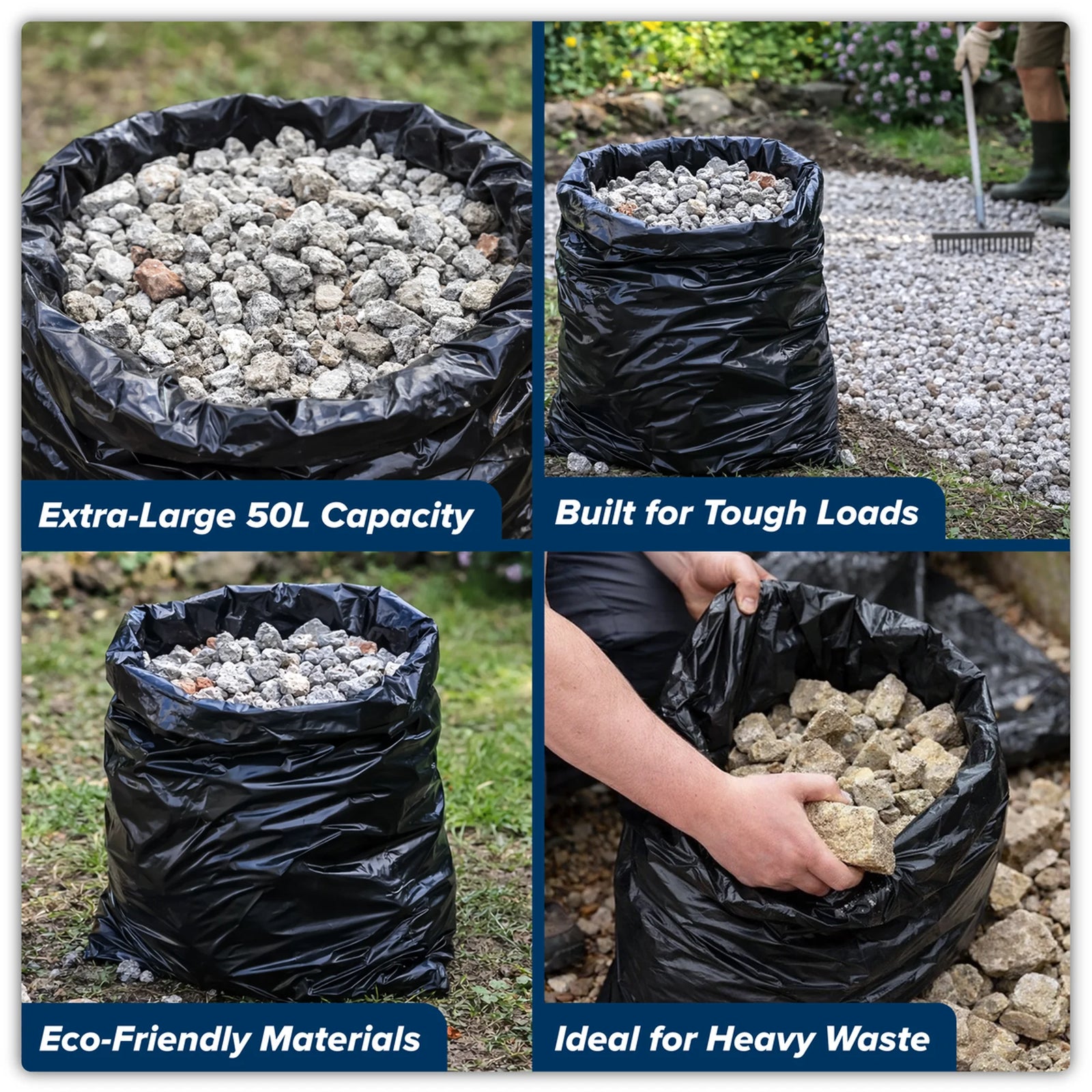 Sealey Rubble Sacks 50L - Pack of 100, 25kg Capacity