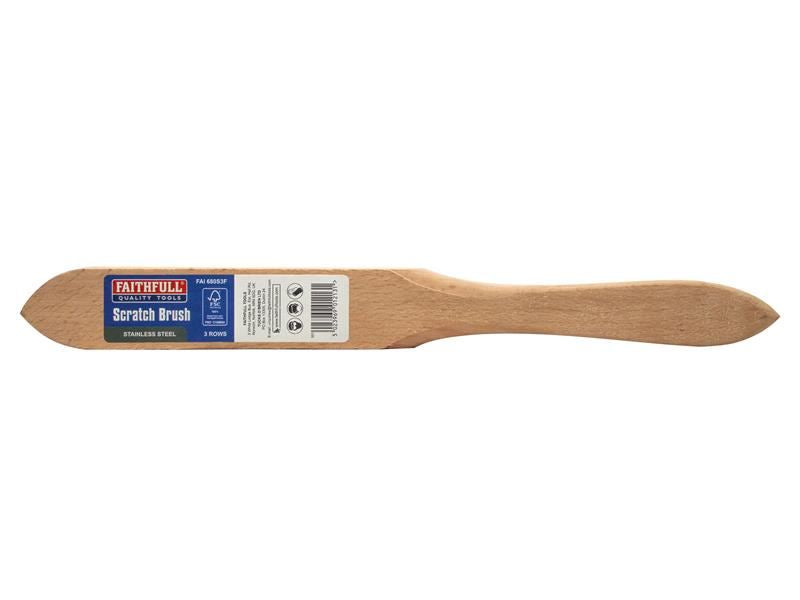Faithfull Heavy-Duty Stainless Steel Scratch Brush, 3 Row