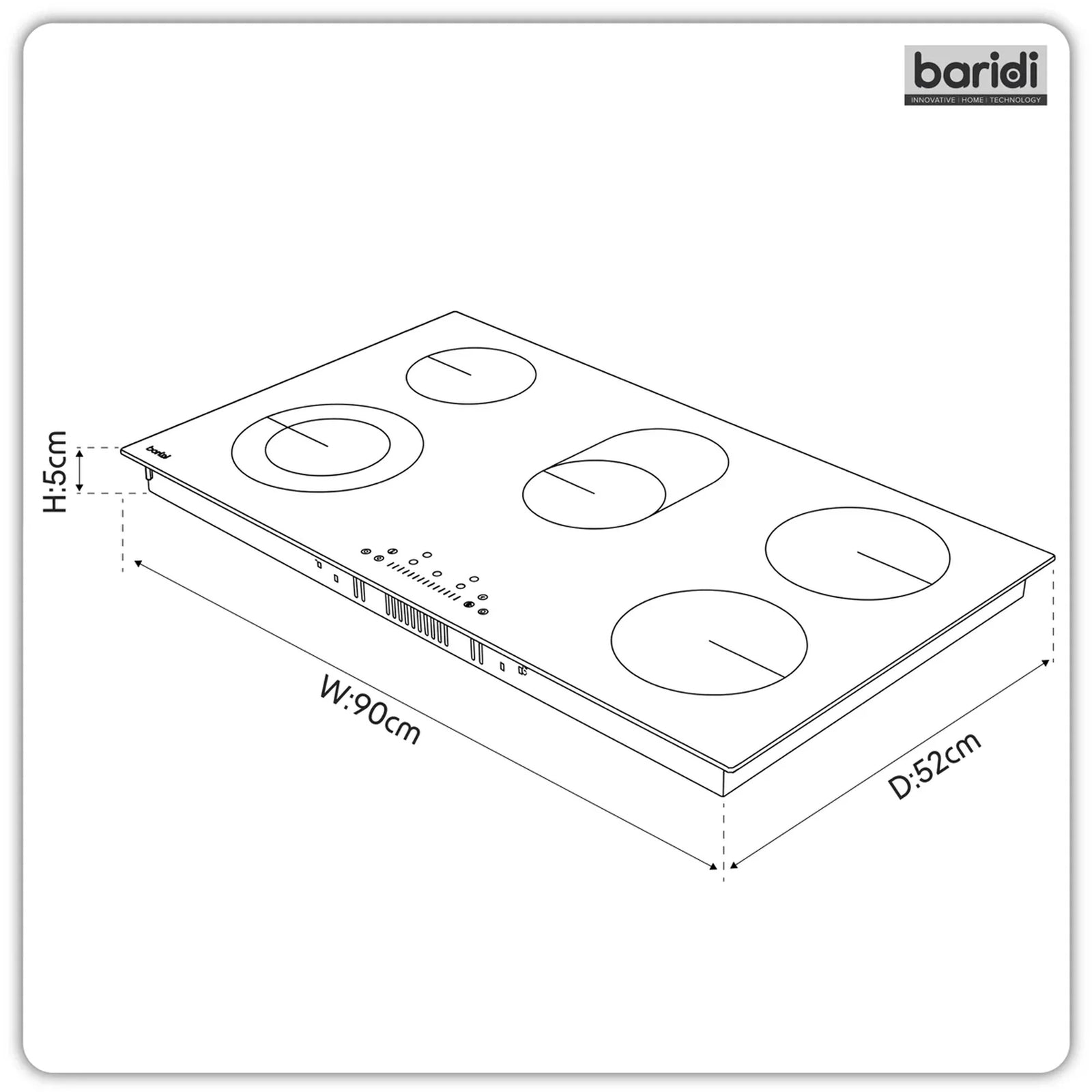 Baridi Ceramic Hob DH389 90cm 9000W with 5 Cooking Zones