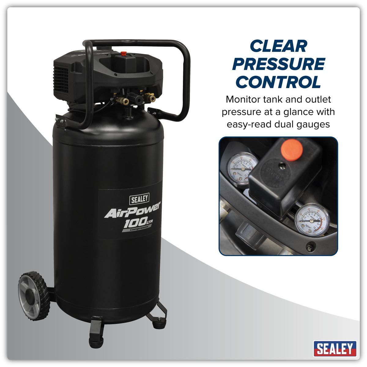 Sealey 100L Oil Free Belt Drive Vertical Compressor 2.5hp
