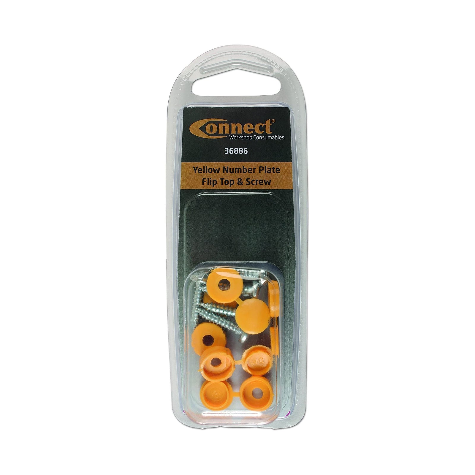 Connect Yellow Number Plate Flip Top & Screw 5pc 36886