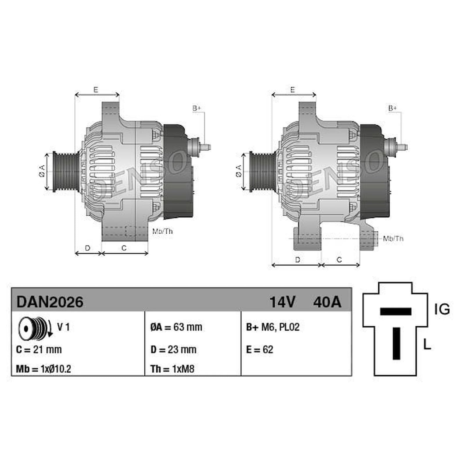 Denso Car Alternator 12V DAN2026