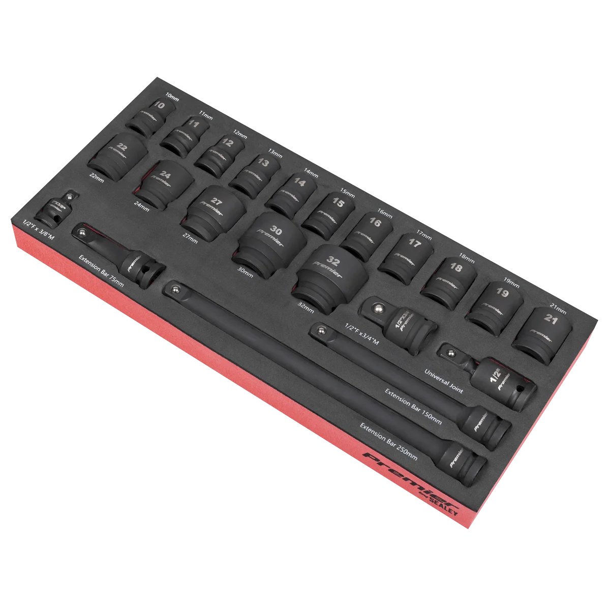 Sealey Premier Impact Socket Set 22 Piece 1/2" Drive with Tool Tray TBT46