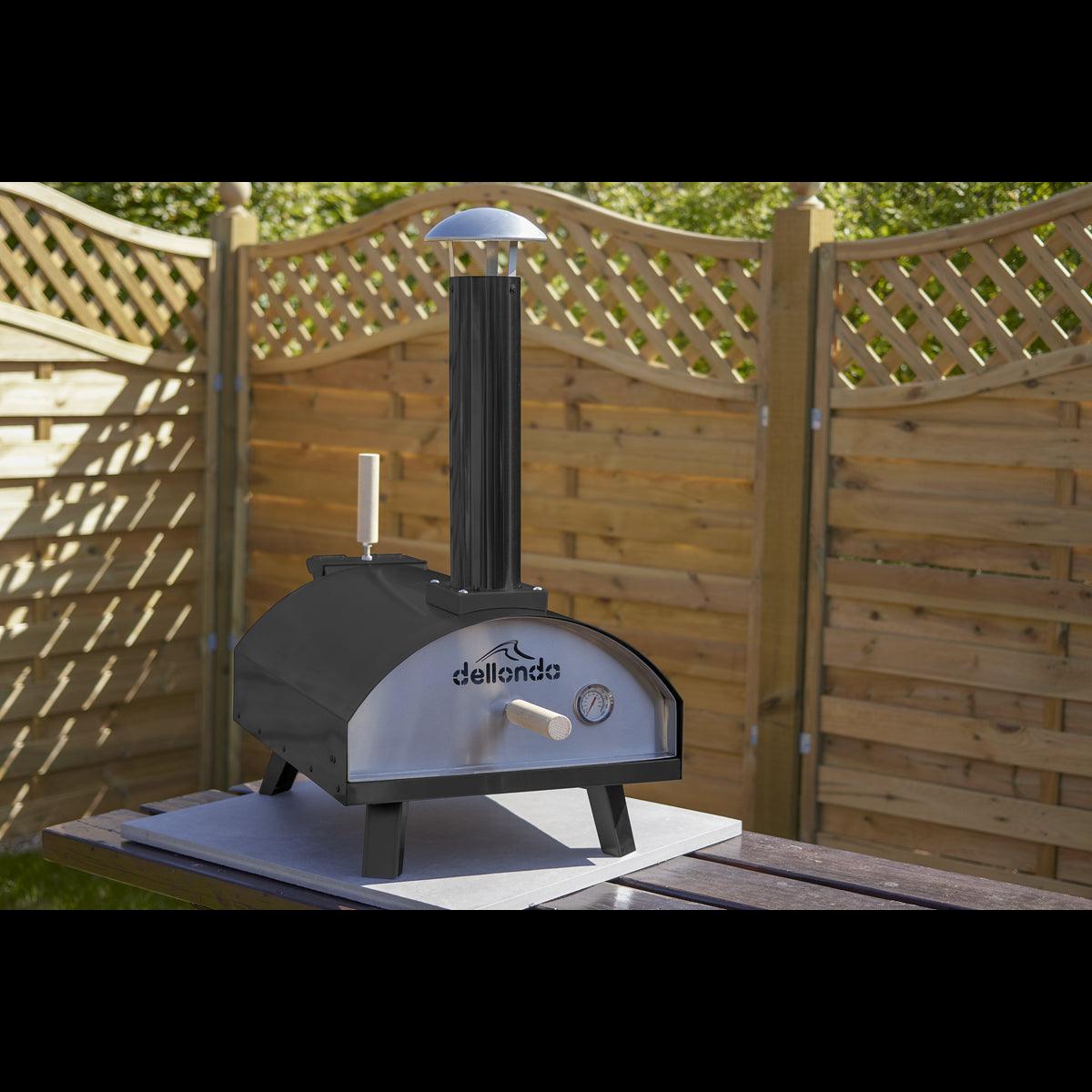 Dellonda Portable Wood-Fired 14" Pizza Oven and Smoking Oven Black/Stainless Steel