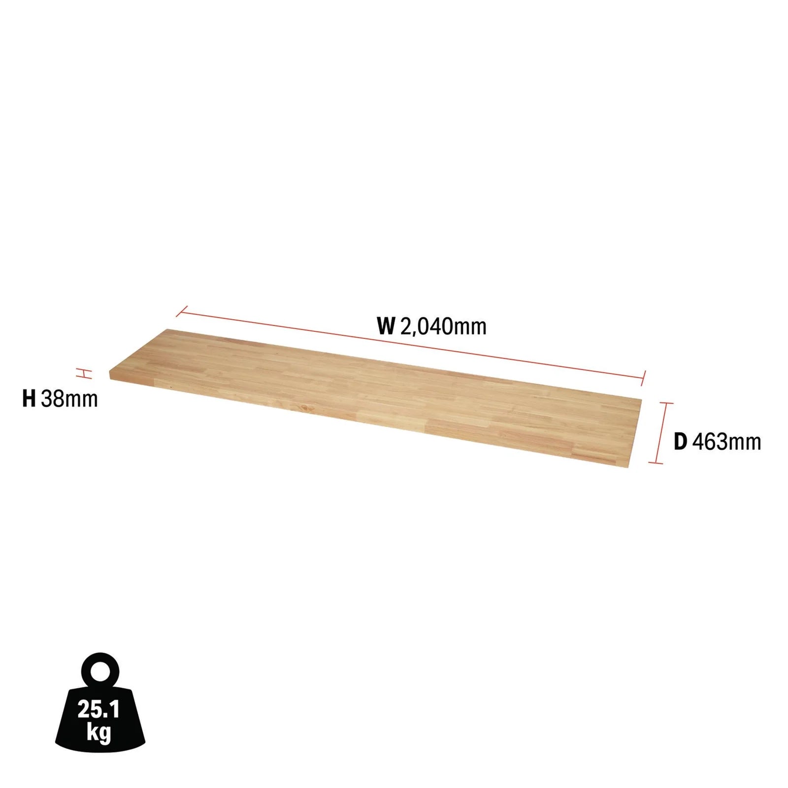 BUNKER Modular Hardwood Worktop, 2040mm - MS400-RW80/FSC