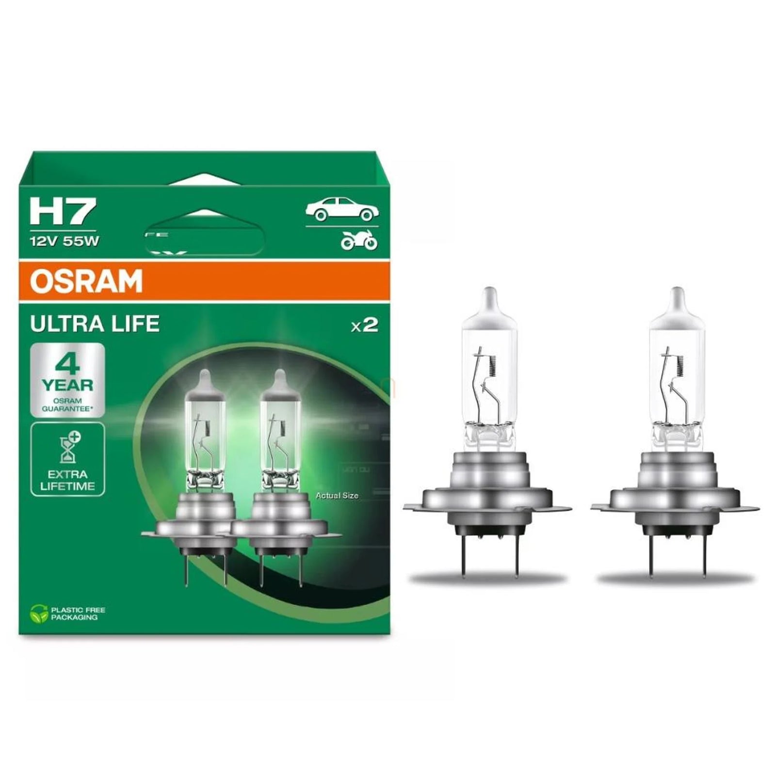 Osram H7 Light Bulbs 55W 12V PX26D Ultra Life
