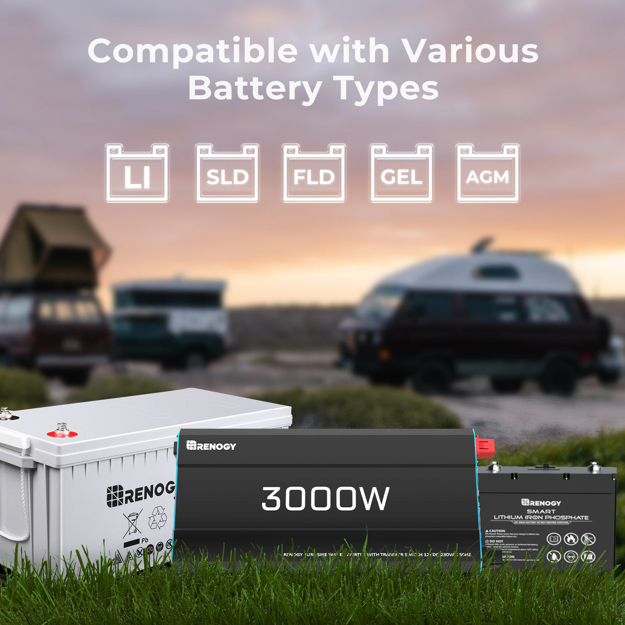 Renogy 3000W 12V to 230V/240V Pure Sine Wave Inverter With English Standard Socket