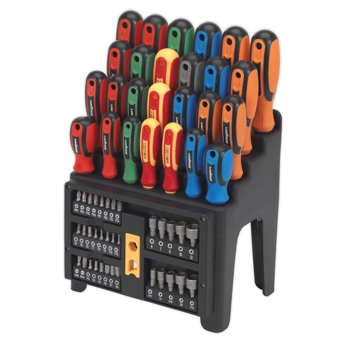 Sealey S01152 Siegen Tools Screwdriver Bit Nut Driver Set 61pce Storage Rack