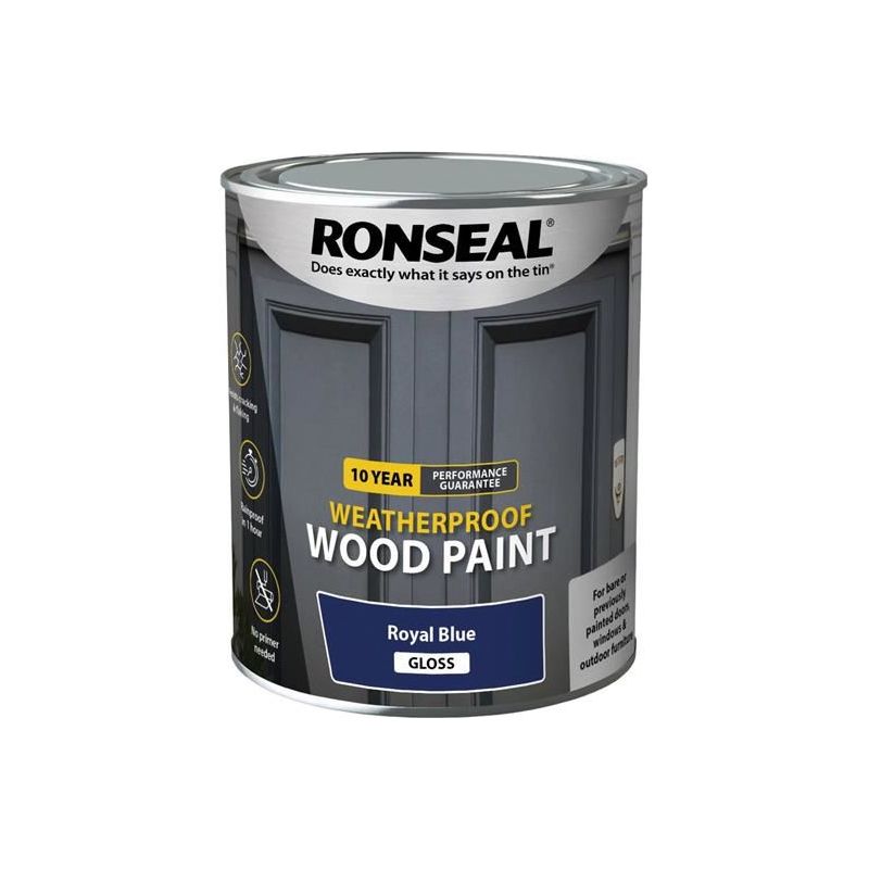 Ronseal 10 Year Weatherproof Wood Paint Royal Blue Gloss 750ml
