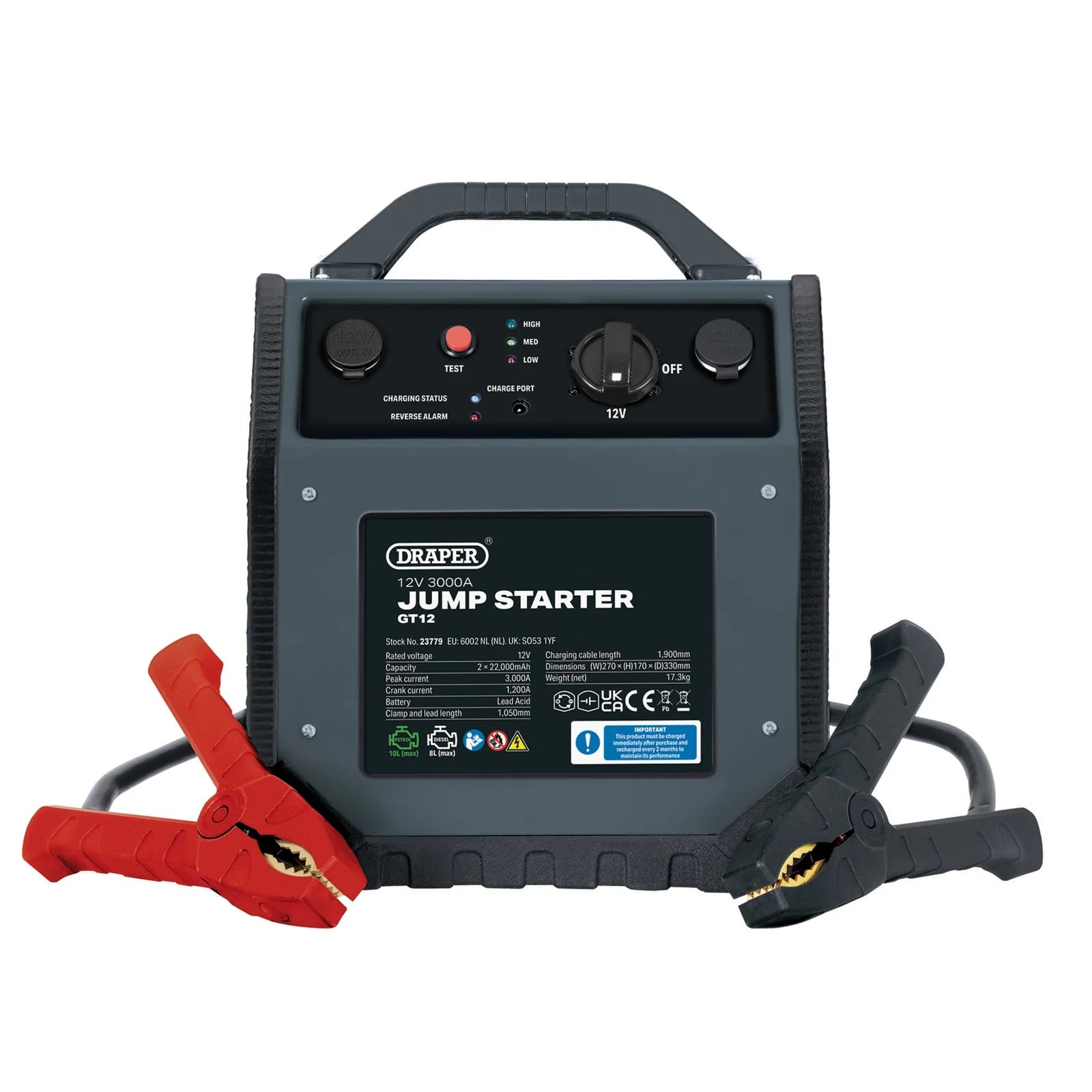 Draper 12V Jump Starter, 3000A - GT12