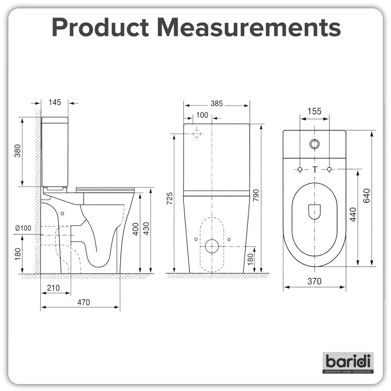 Baridi Close Coupled Toilet DH332 Rimless Flush White