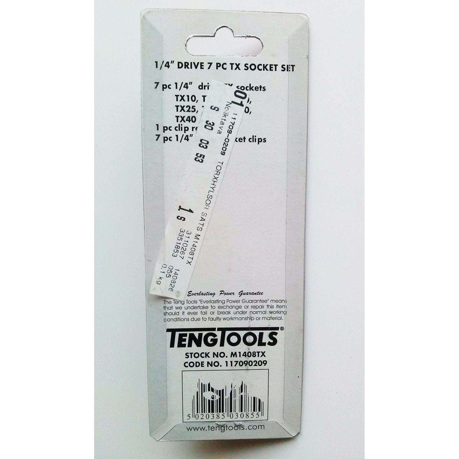 Teng Tools 1/4" TX Bit Socket Clip Rail Set 8 Pieces