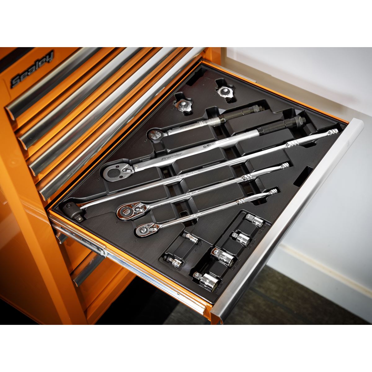 Sealey Tool Tray with Ratchet Torque Wrench Breaker Bar & Socket Adaptor Set 13p