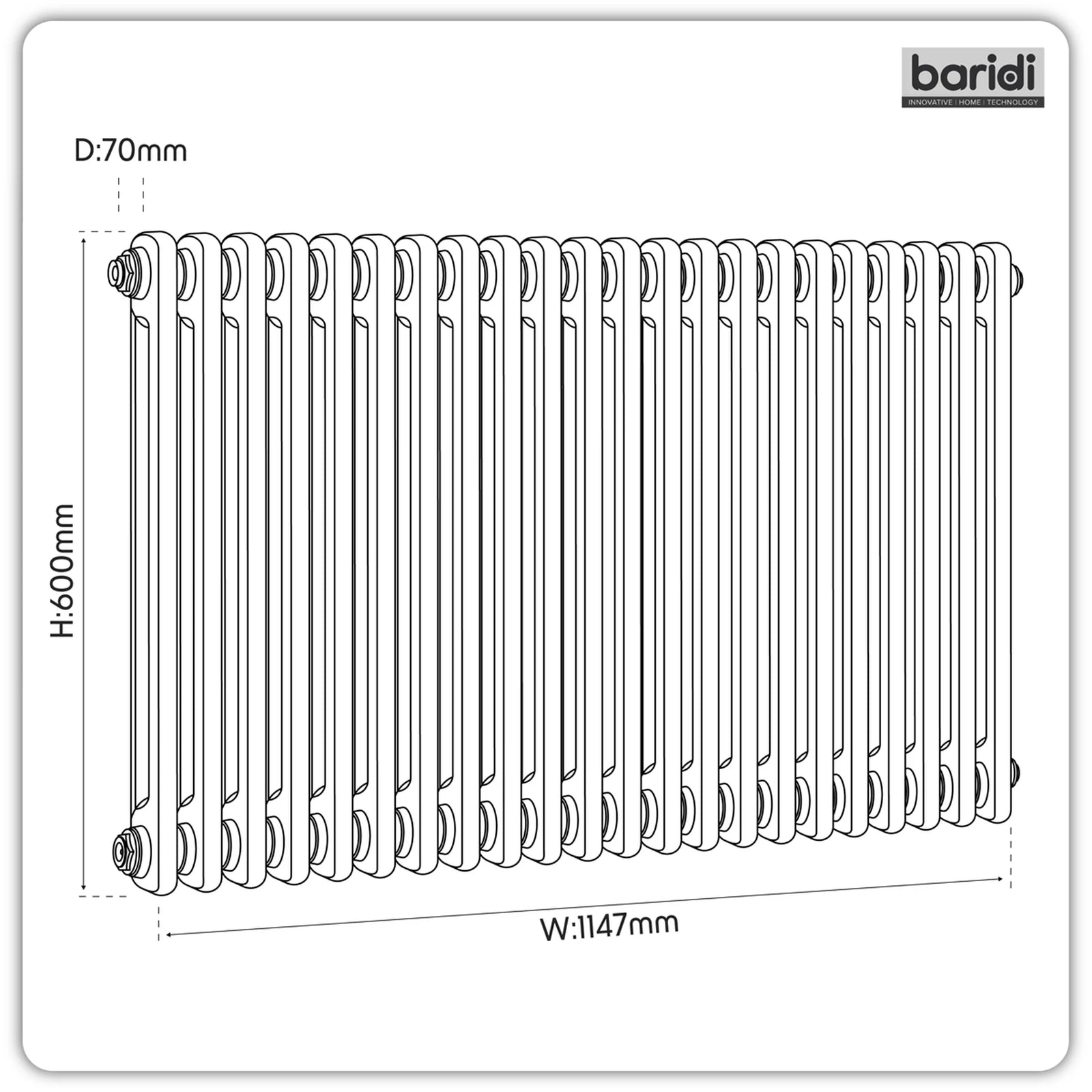 Baridi Horizontal Radiator 600 x 1147mm - Black