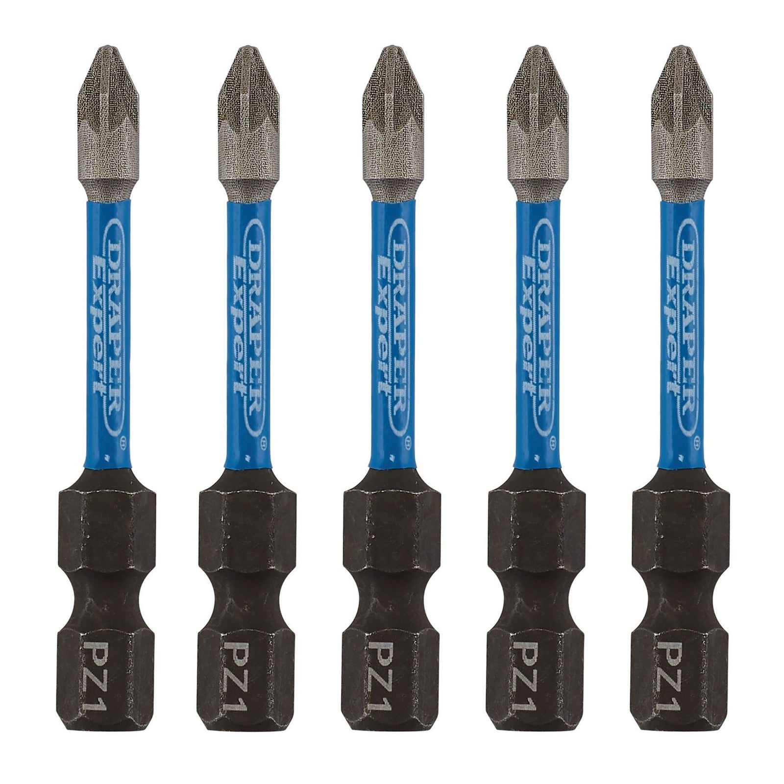 Draper Expert PZ-Type Impact Screwdriver Bits, No.1 x 50mm, 1/4" Hex (Pack of 5)