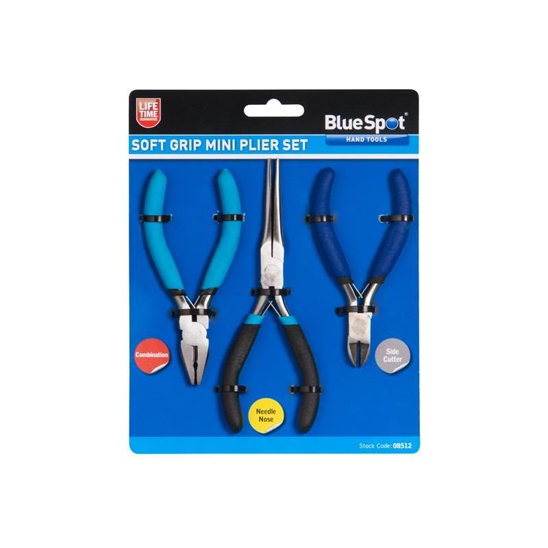 Bluespot Tools Soft Grip Mini Plier Set, 3 Piece