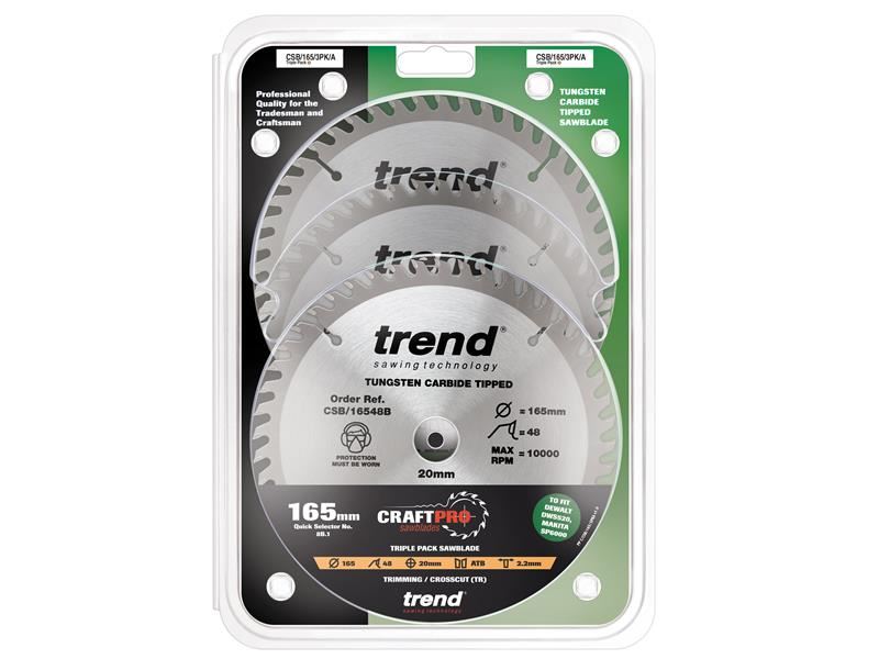 Trend CraftPro Plunge Saw Blade 165 x 20mm x 48T (Pack 3)