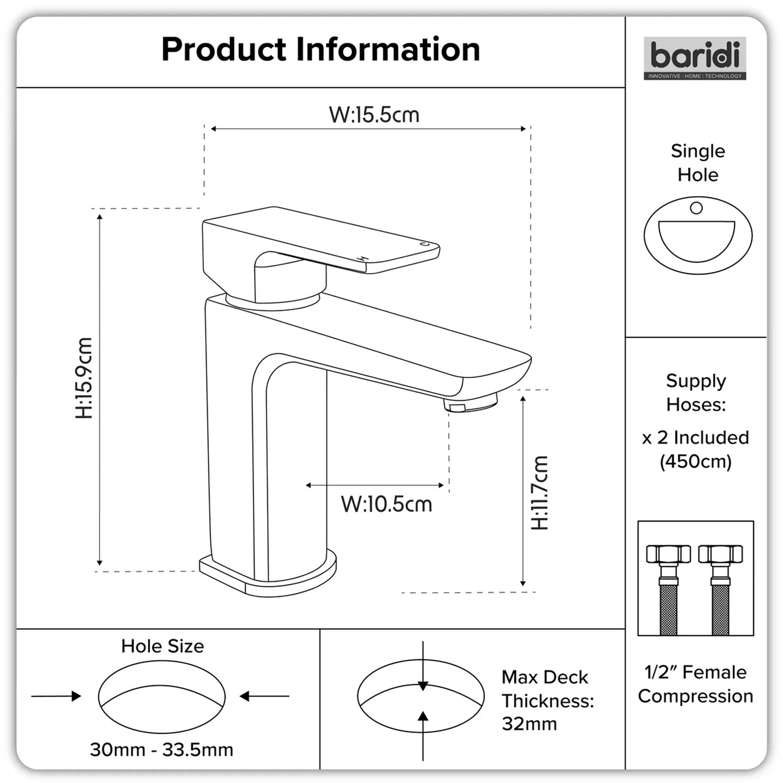 Baridi Basin Mixer Tap DH392 Chrome Finish