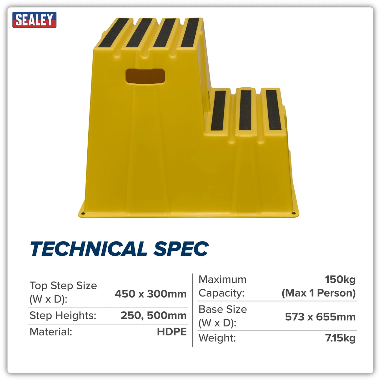 Sealey Heavy-Duty 2-Step Safety Steps 150kg Capacity, Yellow