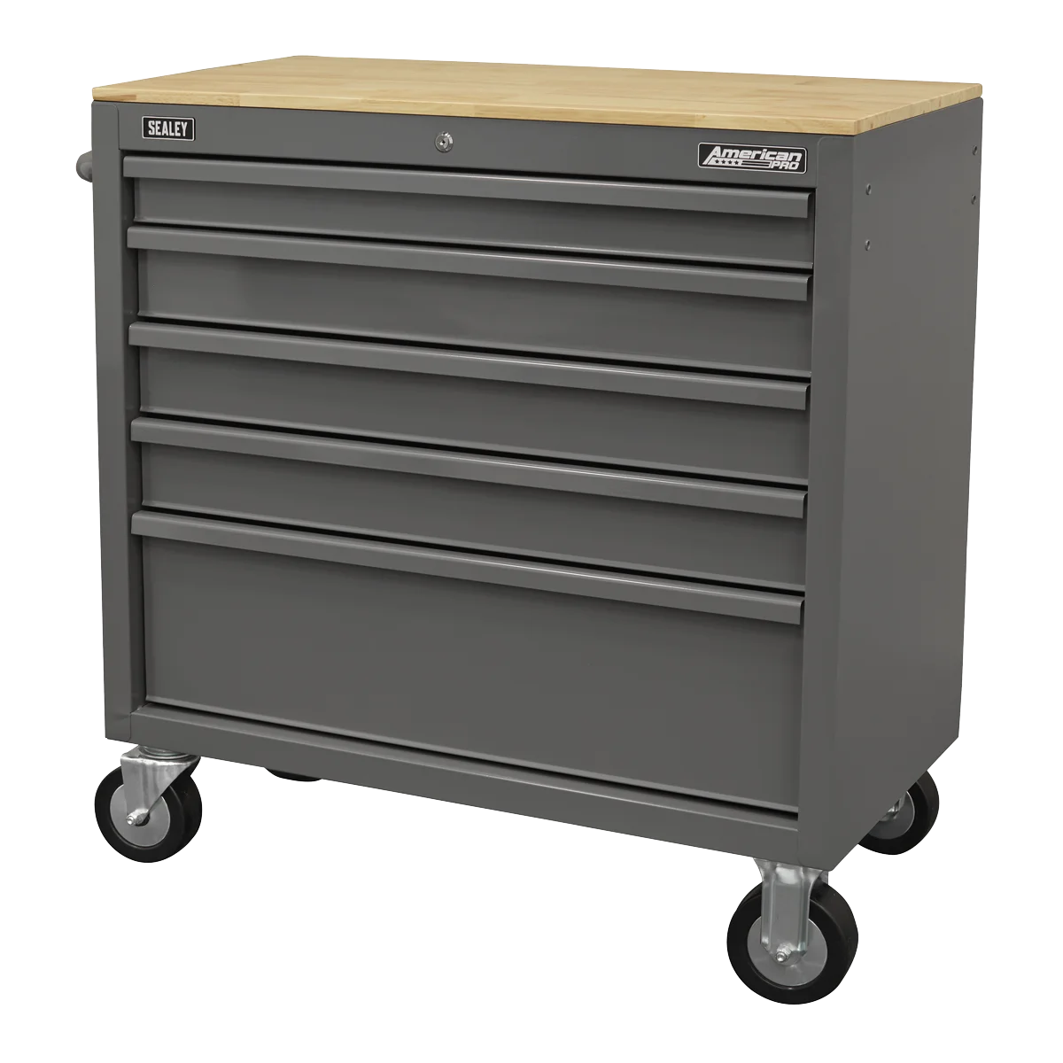 Sealey Mobile Workstation APMWS1G 5 Drawer Grey with Wooden Worktop