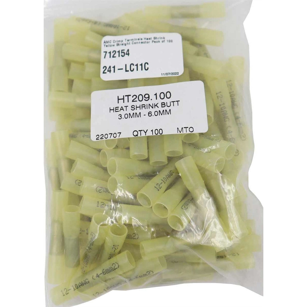 AMC Yellow Heat Shrink Straight Connector Terminal (100 Pack)