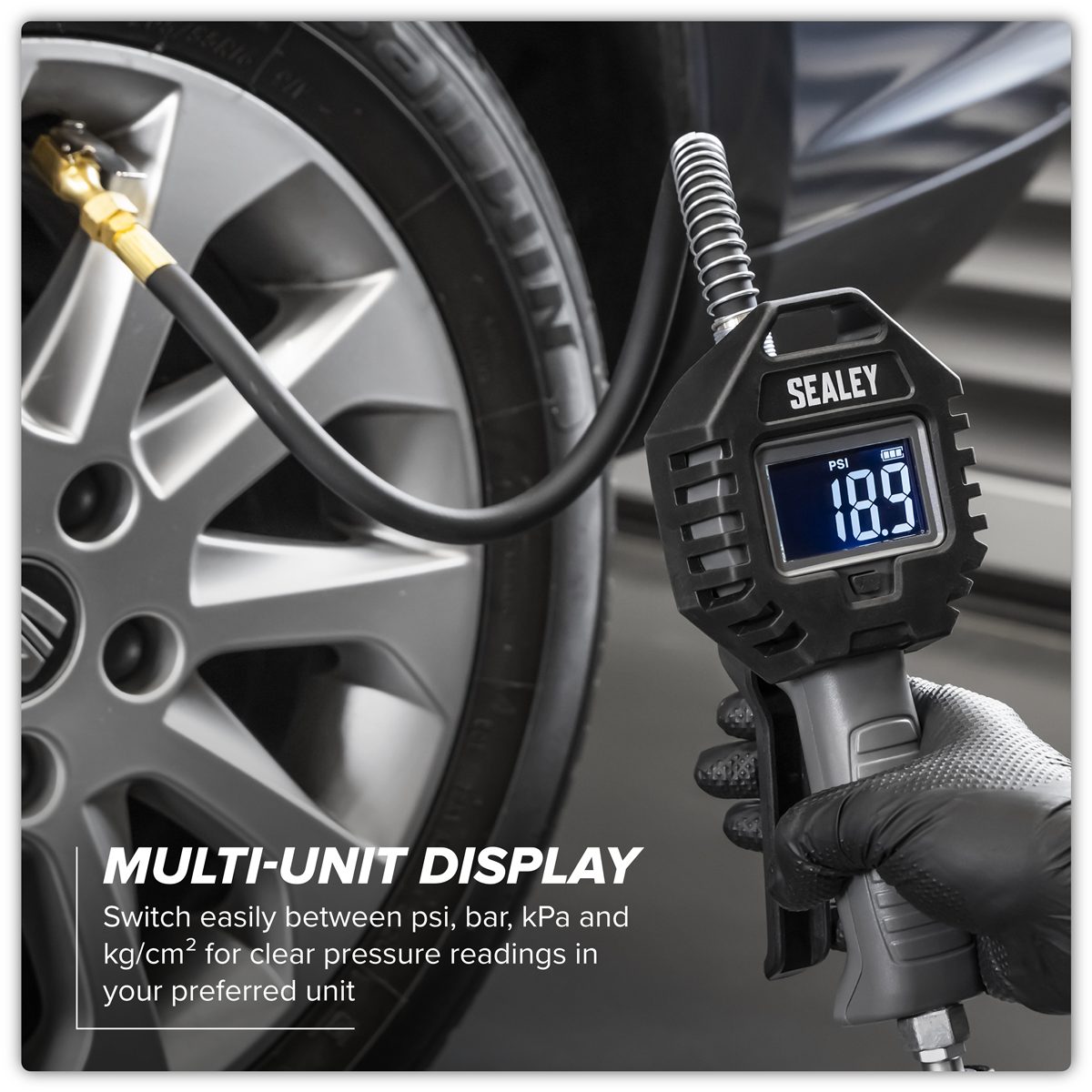 Sealey Rechargeable Tyre Inflator SA500 15bar with Clip-On Connector
