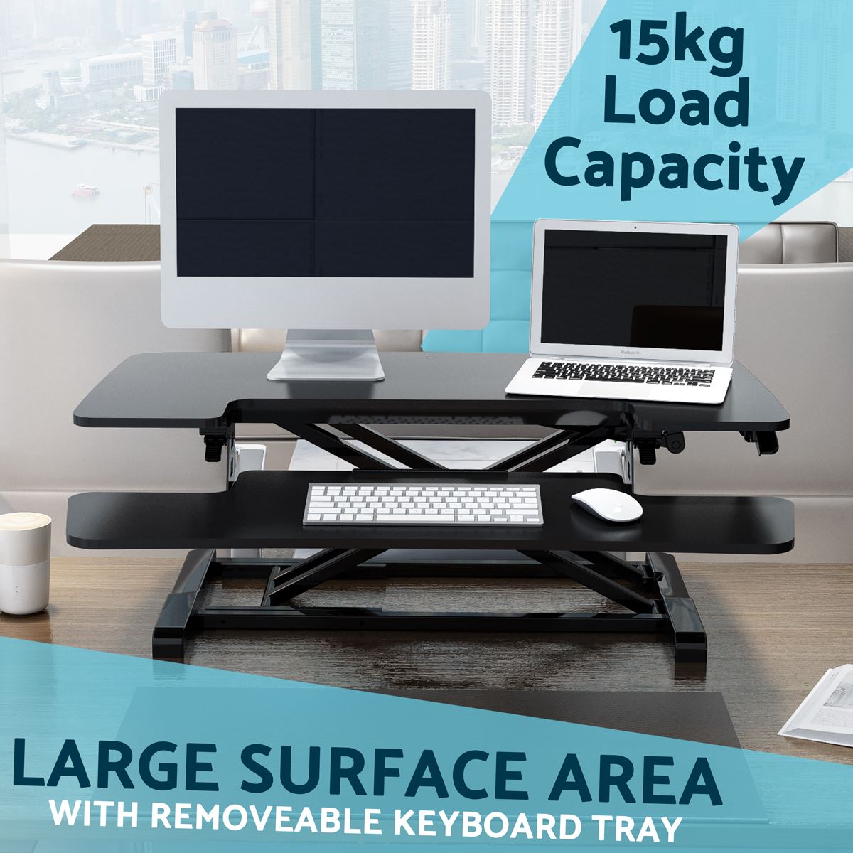 Dellonda 89cm Adjustable-Height Standing Desk Riser 15kg Capacity DH15