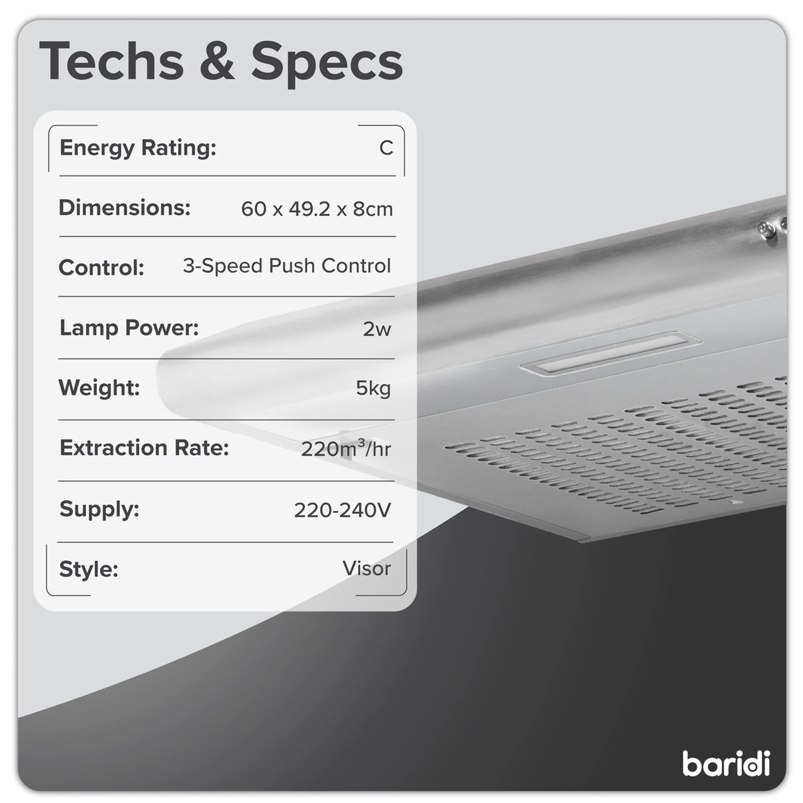 Baridi 60cm Wall Mounted Cooker Hood Extractor Fan DH108 85W