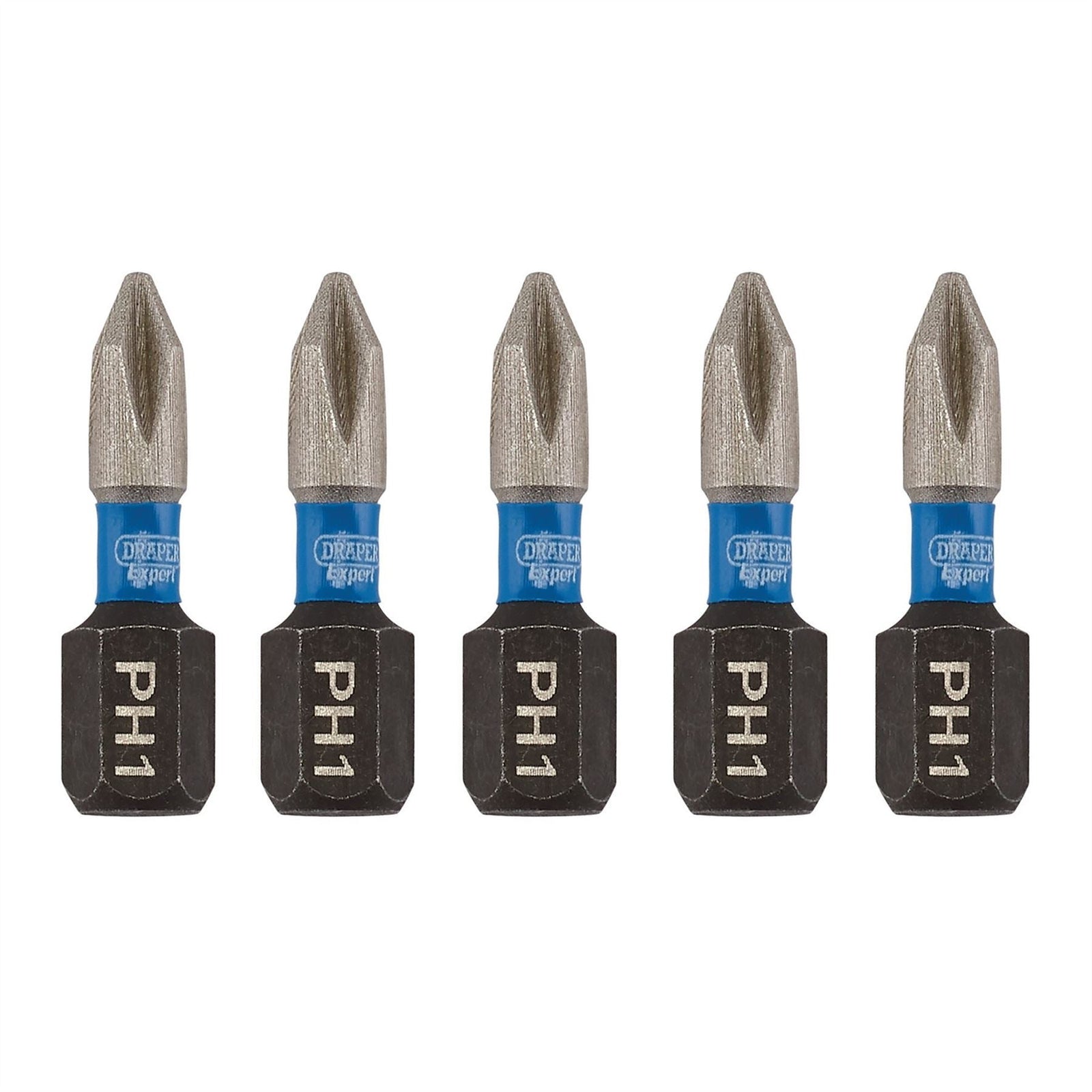 Draper Expert Cross Slot/PH Type Impact Screwdriver Bits, No.1 x 25mm, 1/4" Hex